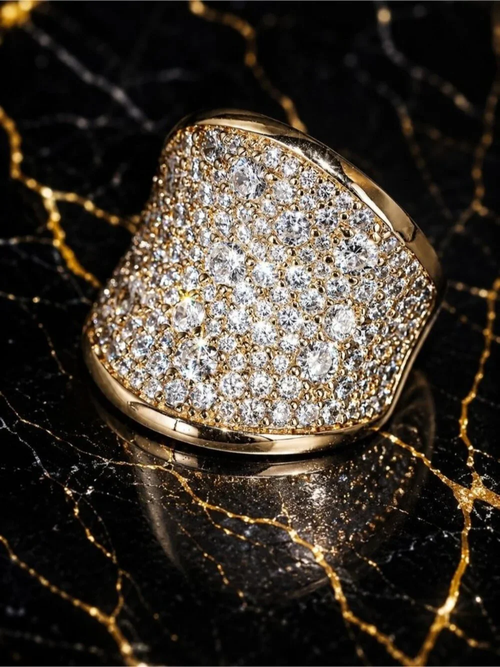 Glam Luxury Gold Crystal Pave Cocktail Ring